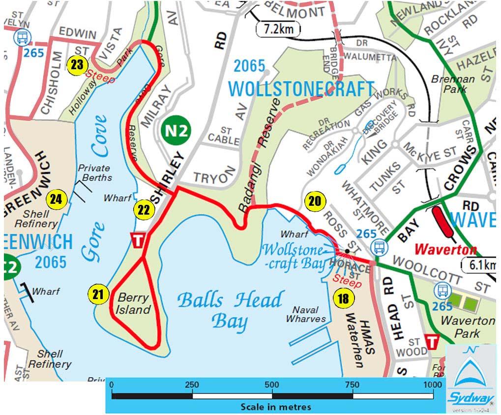 This is also the starting point for the Waverton to Wollstonecraft Loop Walk N2. Day 1:5 - Horace Street, Waverton to Gore Cove Distance: 2.