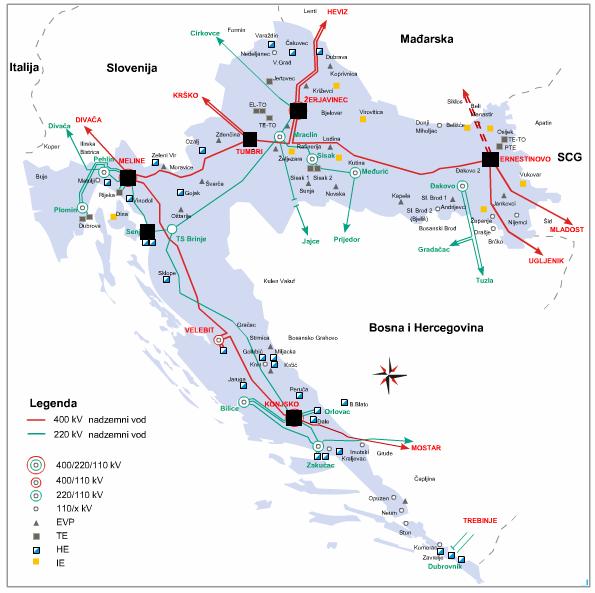 Primjena WAM-a u Hrvatskoj elektroprivredi Slika 15. Prijedlog mjesta ugradnje PMU- u prijenosnoj mreži HEP-a samo jednoj nadogradnji, međutim takvo rješenje iziskuje velike ekonomske troškove.