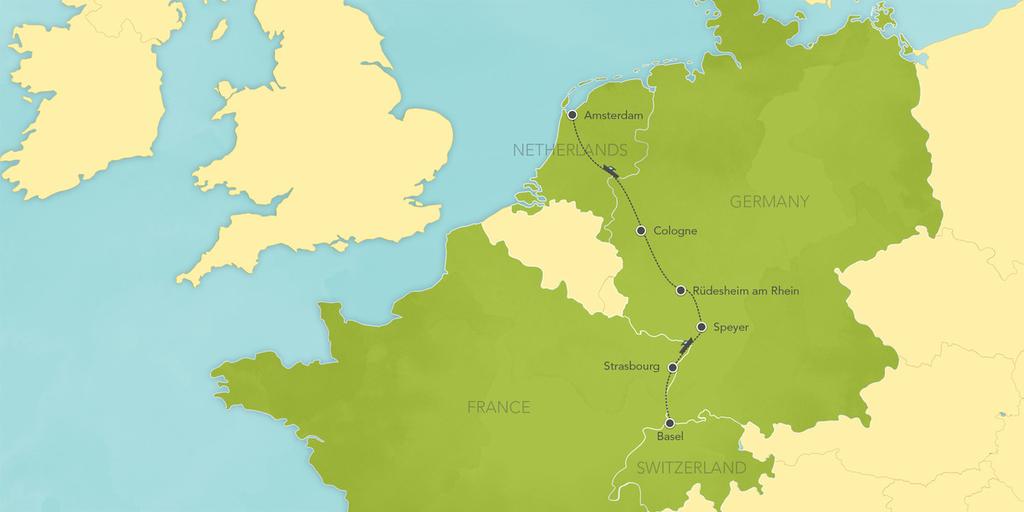 EUROPE Rhine River Cruise 8 Days / 7 Nights Basel, Strasbourg, Speyer, Rdesheim, Cologne, Amsterdam Discover 6 destinations in 4 countries on the all-inclusive Adventures by Disney Rhine River Cruise!