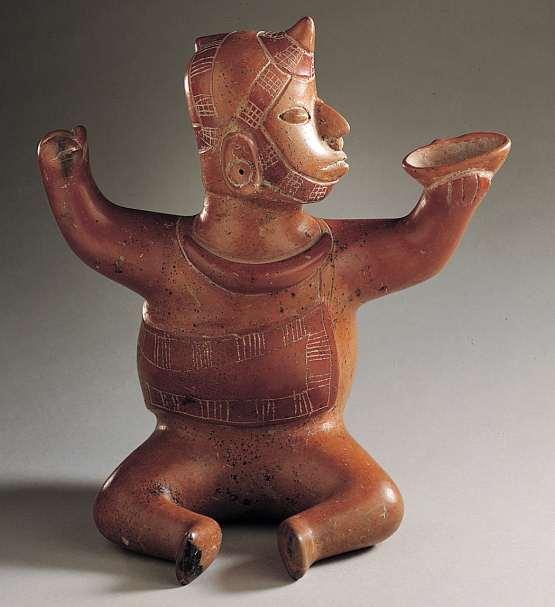 seated figure with raised arms from Colima, Mexico ca. 200 B.