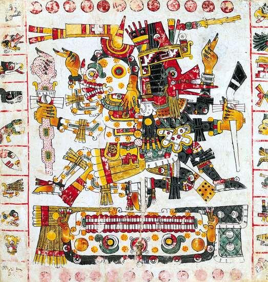 Mictlantecuhtli and Quetzalcóatl illuminated page from the Borgia Codex from Puebla/Tlaxcala,