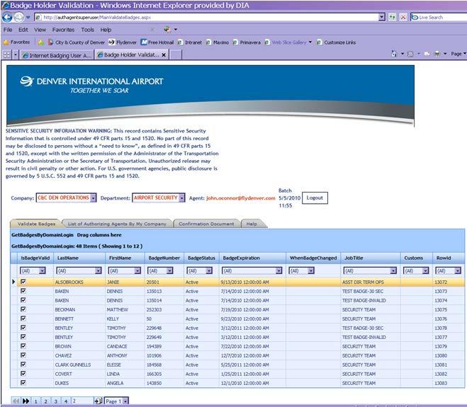 AUTHORIZING AGENT WEB SITE The Web site is a tool for current Authorizing Agents to view active badge reports, complete a Quarterly Certification Form, and also click on the Resource