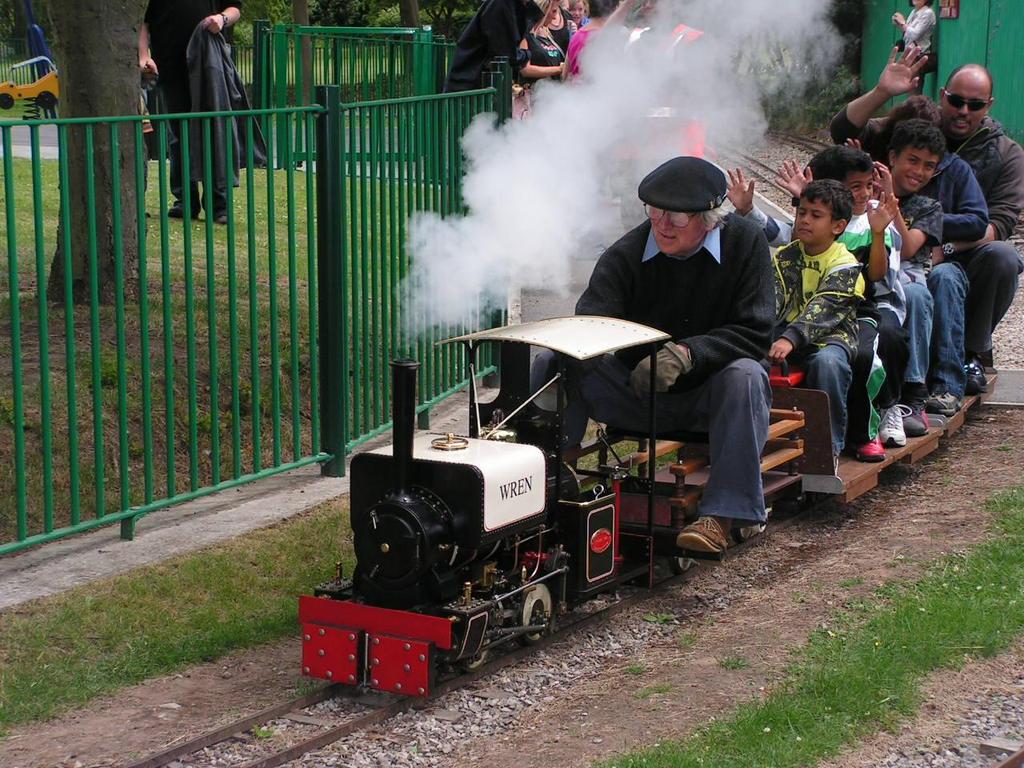 The Halton Miniature Railway Steam locomotive Wren departs from Mousetrap Hall station on 4 July 2010.