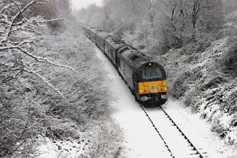 Royal Train travels over Halton Curve.. Again. In heavy snow the Royal Train is seen at the northern end of the Halton Curve on 21 January 2013.