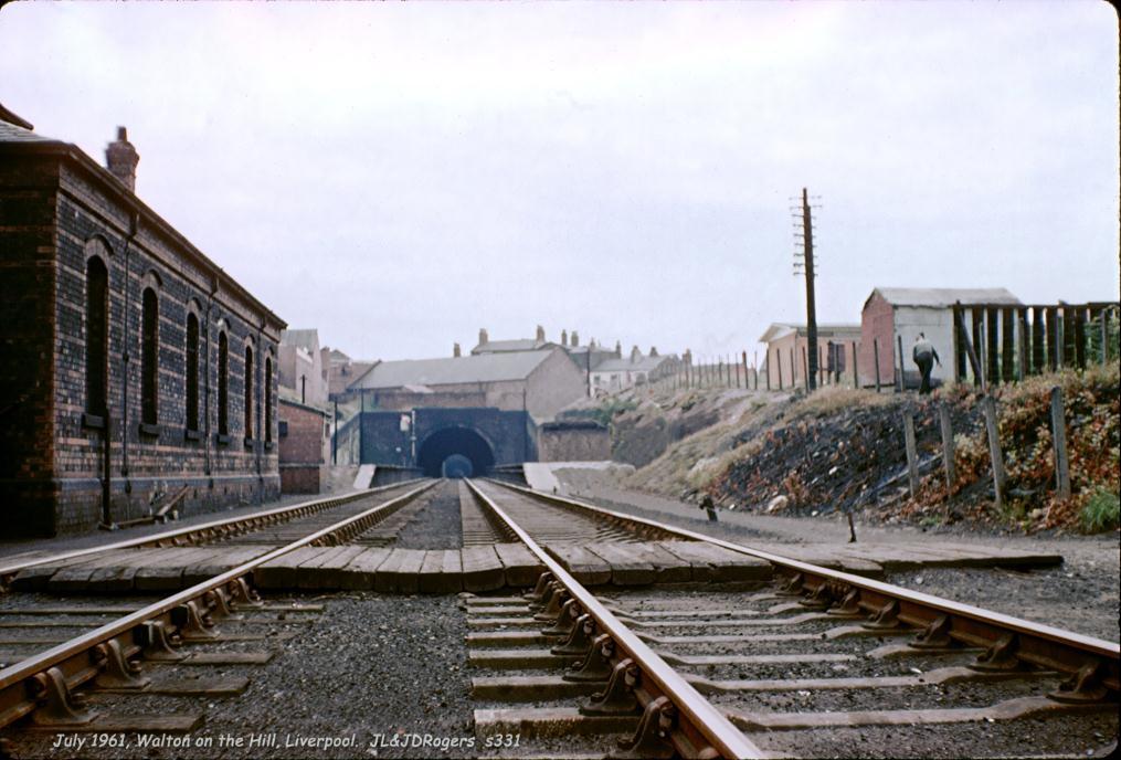 Looking south-west towards Walton-on-the-Hill station in 1961. Beyond the station can be seen the three tunnels that carried the CLC line down to Huskisson.