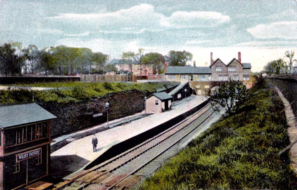 West Derby station looking north some time before October 1905. The signal box in the lower left corner was replaced on 22 October 1905.