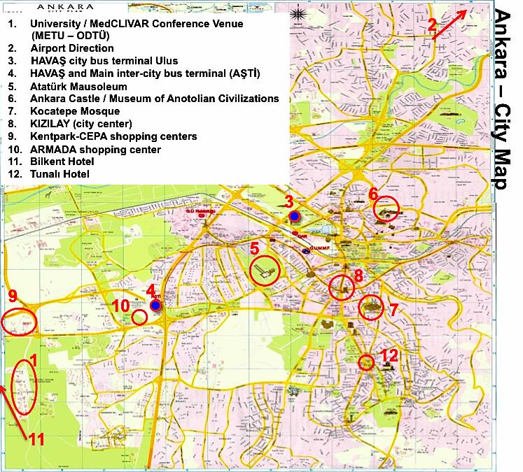 Ankara map showing some locations of interest Ankara City