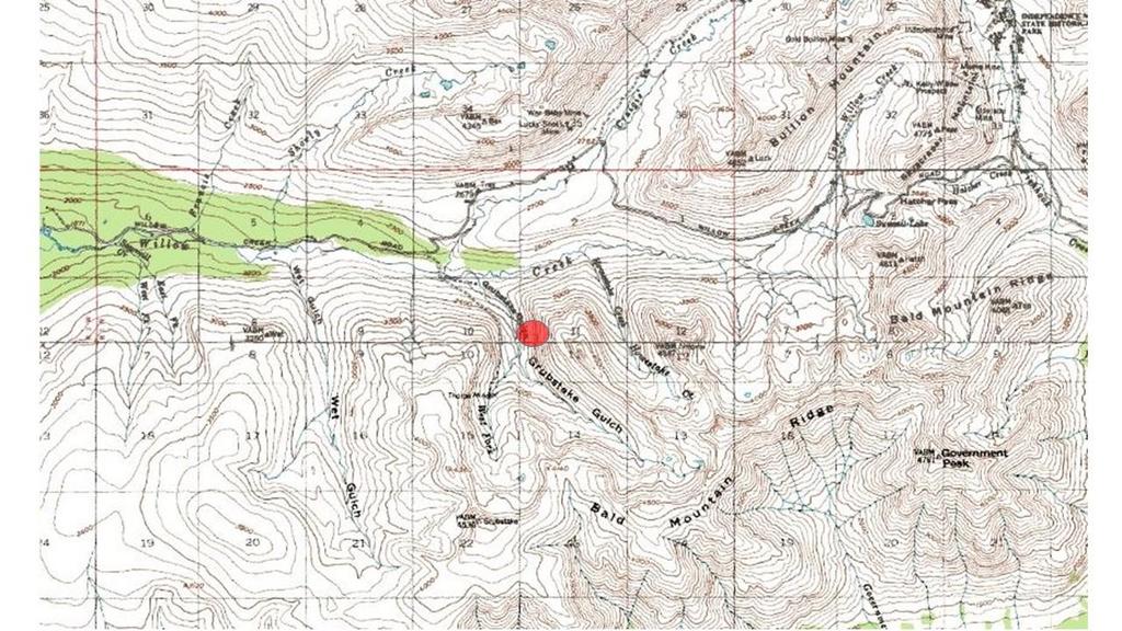 Figure 1 - Location of avalanche accident marked by red dot Erickson, Simpson and Harris met up at the Fishhook Lot at Hatcher Pass mid-morning.