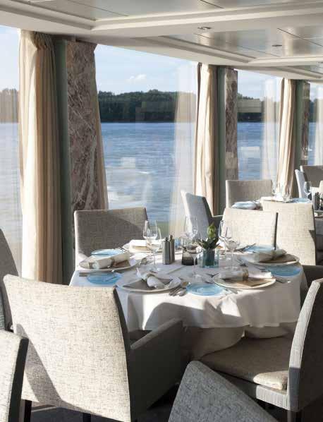 Exploration meets relaxation Day and night, your Viking ship is a welcoming haven. When evening falls, enjoy a fabulous dinner in the elegant restaurant with its sparkling views over the water.