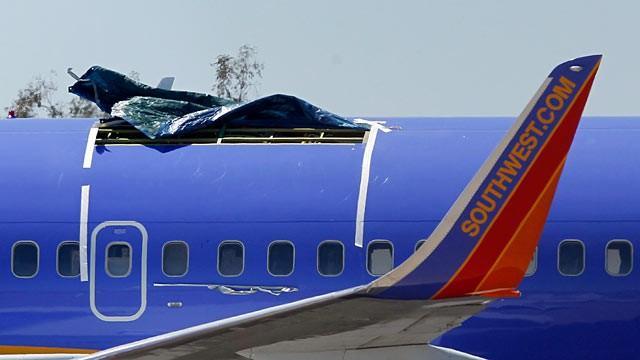 Figure 49: Southwest Airlines B737-300s Hull Failure Incidents - ruptures near the leading edge of the vertical stabiliser - 2009, (left) and slightly aft of the wing (right) 2011 [134] [135].