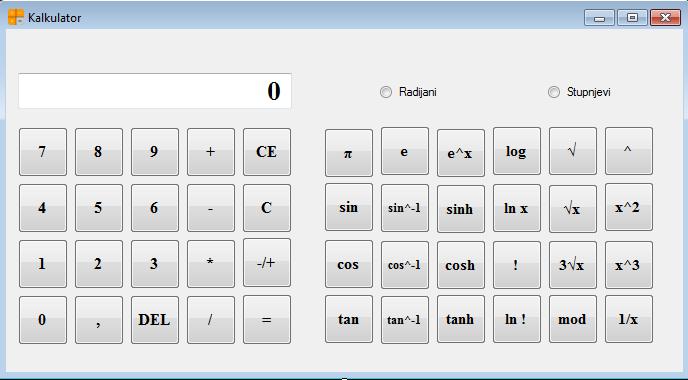 Slika 3.4 Kalkulator sa svim funkcijama Slika 3.4 prikazuje kalkulator sa svim funkcijama.