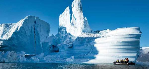 Zodiac cruise around Røde Ø and be in awe of the towering icebergs; S. Allworth DAYS 1 3 Enjoy a town tour of Longyearbyen. Embark the Greg Mortimer and explore Spitsbergen s north-west.