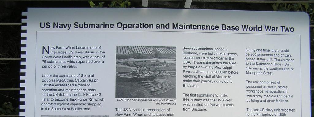 13.P5140063: Trail plaque on the main river deck dedicated to the WWII USN Submarine Operation & Maintenance Base, known as USN Repair Unit 134.