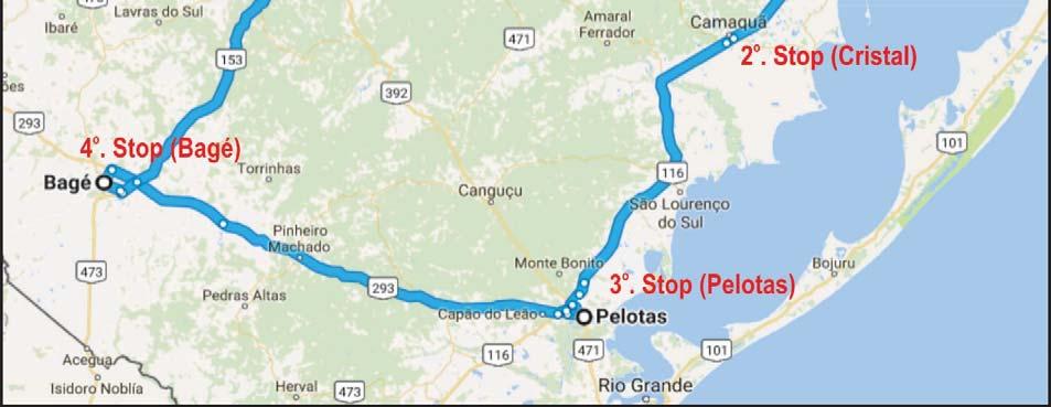 Stop); Lunch: 12:00 in Pelotas Afternoon: Trip to Bagé city to visit paddy soils profiles at Federal University of Pampa and depart to Santa Maria (4 o. Stop).