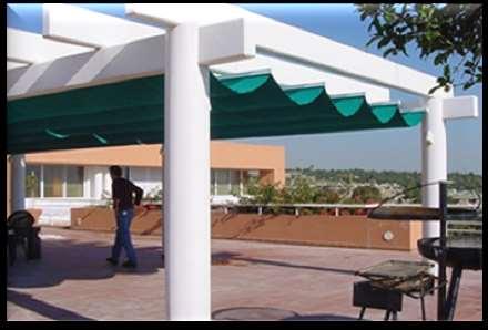 Pergola awning ideal for restaurants, patios and entertainment areas operated manually with a pulley drive system or motor driven