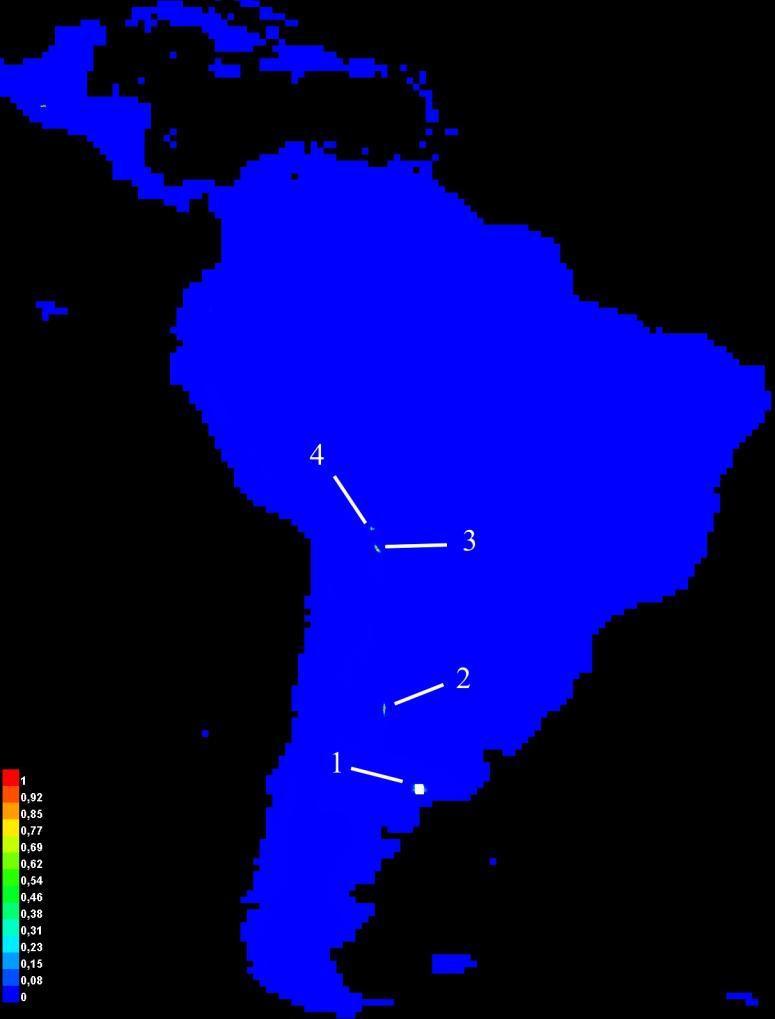 Figure 13: Map of the potential distribution of Copper Lizard according to MaxEnt model.