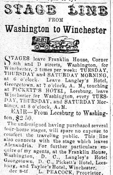 The advertisement follows: Starting on June 1, 1866 Mr. W. H. Ritter advertised his horse propelled canal packet boat Minnesota plying between Whites Ferry and Georgetown at a fare of $2.25.