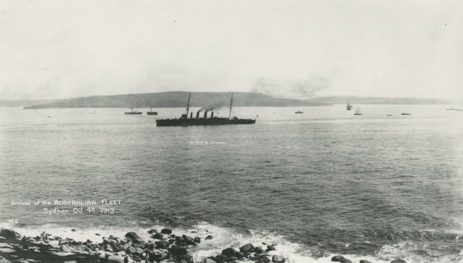 H.M.A.S. Sydney entering Sydney Harbour in 1913 (Photo from The Royal Australian Navy) Sydney briefly rejoined the convoy at Colombo before proceeding to the Atlantic Ocean, via the Mediterranean Sea.