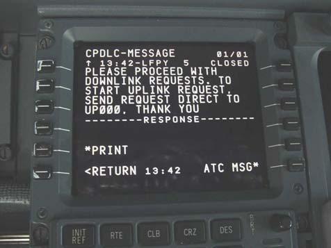 PHASE CPDLC DOWNLINK MESSAGES PROCESS DESCRIPTION - When the ROGER response is received on the ground, the tool sends a free text
