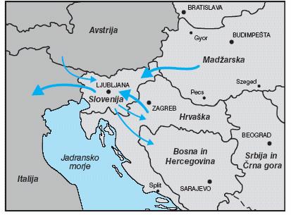 Slika 1: Poti trgovanja z ljudmi preko Slovenije 6 Vir: Zavratnik Zimic in dr.