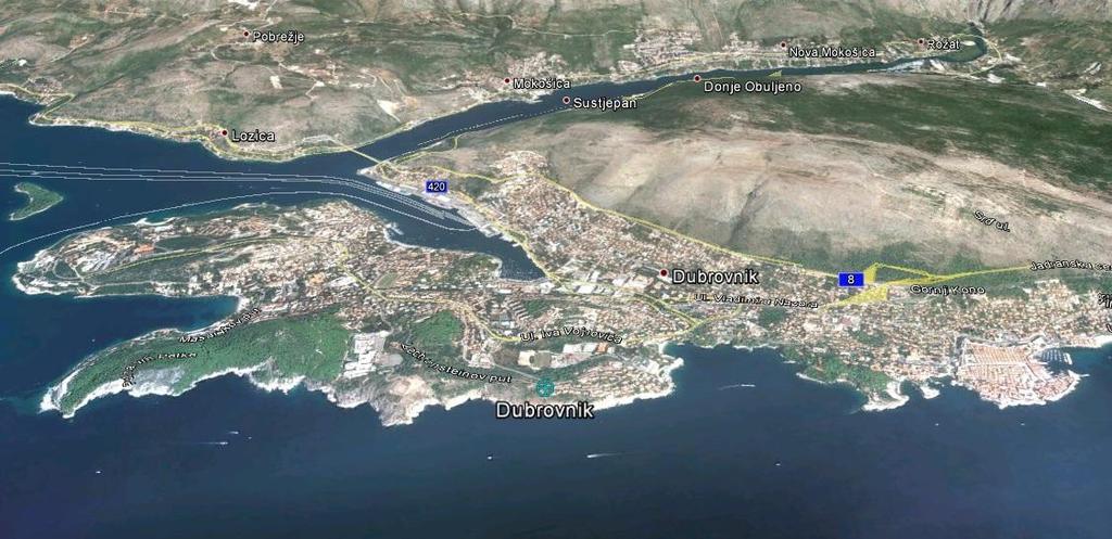 Slika 3-2 Lokacije mjerne postaje Dubrovnik u Google Earth Meteorološki podaci se prije unošenja u WAsP moraju obraditi.
