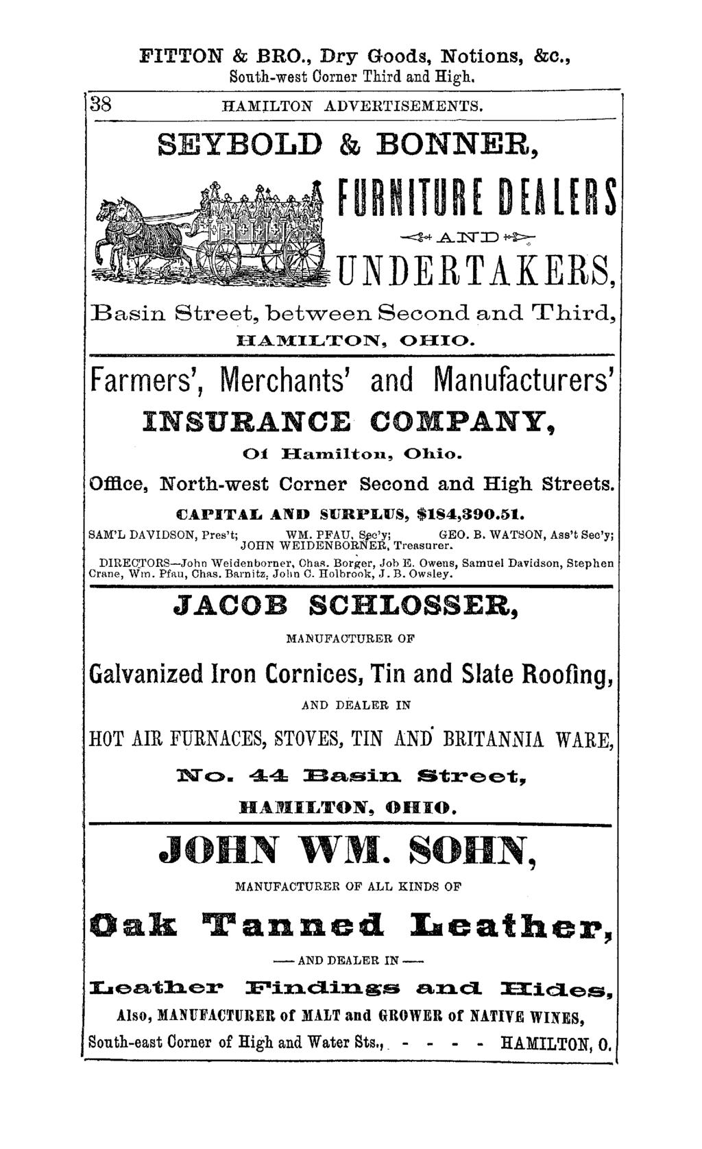 FITTON & BRO., Dry Goods, Notions, &c., South-west Corner Third and High. 38 HAMlLTON ADVERTISEMENTS.