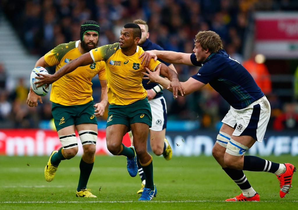 Watch the quarter-finals live from Tokyo with any of our Quarters Photo: Kurtley Beale dodging Jonny Gray of