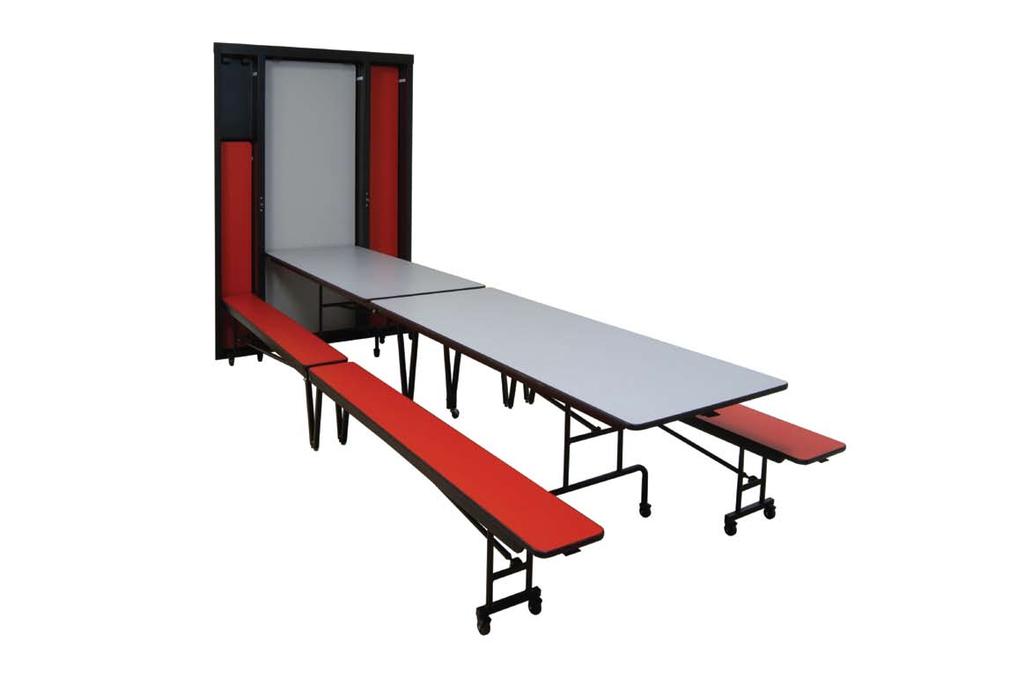 Cabinets are available in a number of different configurations. Multiple depth units can store up to four tables and eight benches.