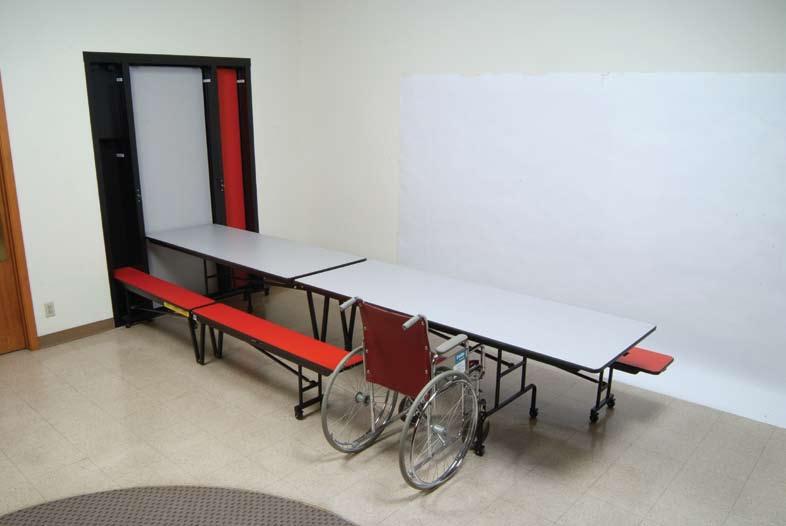 room size or capacity requirements. Multi-Purpose Conversions Optional bench and table heights allow you to provide wheel chair accessibility throughout your cafeteria or multi-purpose room.