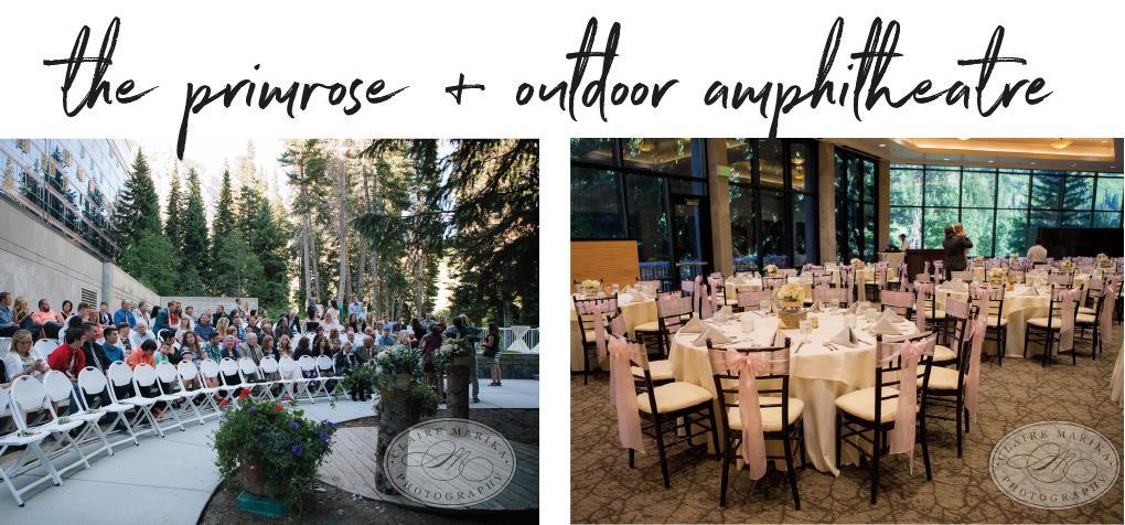 Exchange vows in the grassy outdoor amphitheatre amongst the evergreens, then celebrate inside the adjoining window-lined Primrose Room with views of the Wasatch mountains.