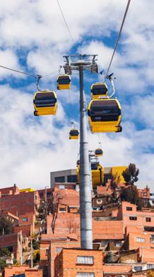 For quick, scenic transport over the mountains from La Paz to the city of El Alto, tens of thousands of riders daily rely on the new Mi Teleférico aerial cable car system.