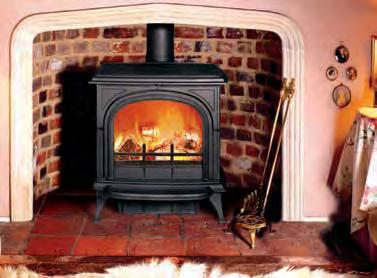 multi-fuel Huntingdon 40 with clear door and optional short legs burning logs. Sheraton stove with standard legs, burning logs.