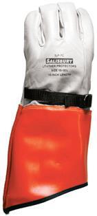 Protectors for Class 00 and 0 gloves are available with nonmetallic buckle and pull strap or elastic wrist.