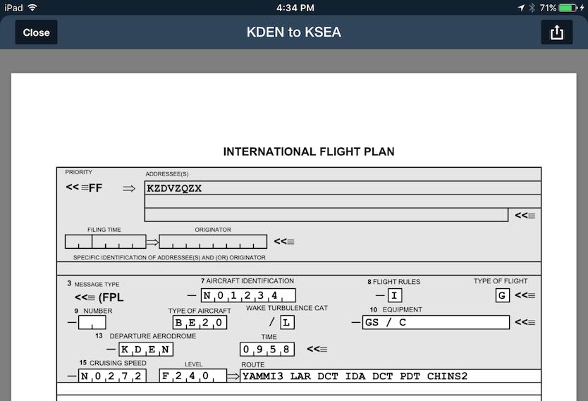 Exporting an ICAO Flight Plan You can generate a formatted PDF of your flight plan in the official ICAO layout by tapping the Send To button in the bottom-left of the filing form and tapping Export