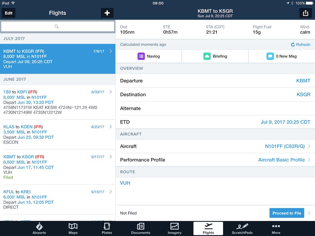 Flights (previously File & Brief) About the Design The Flights view of ForeFlight Mobile provides a quick way to enter details about a flight that can depart 10 minutes from now or days in advance.