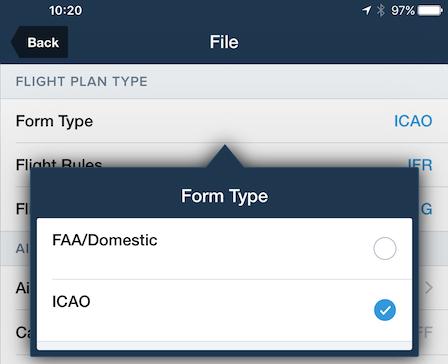 Creating an ICAO Flight Plan Before creating an ICAO flight plan, you should make sure that you have entered the ICAO-specific information for your aircraft on More > Aircraft.