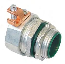 AFC Fittings 31 Malleable Liquidtight Fittings - Insulated with Copper Grounding Lugs For use with Liquidtight Flexible Metallic Conduit Malleable Iron Tapered threaded male hub - NPT Compact, slim