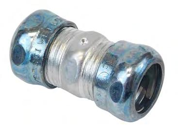 8 AFC Fittings AFC FITTINGS EMT Raintight Compression Couplings Male hub threads - NPSM Steel locknuts Heavy steel walls Raintight Concrete tight Blue nut eases identification RoHS compliant Suitable