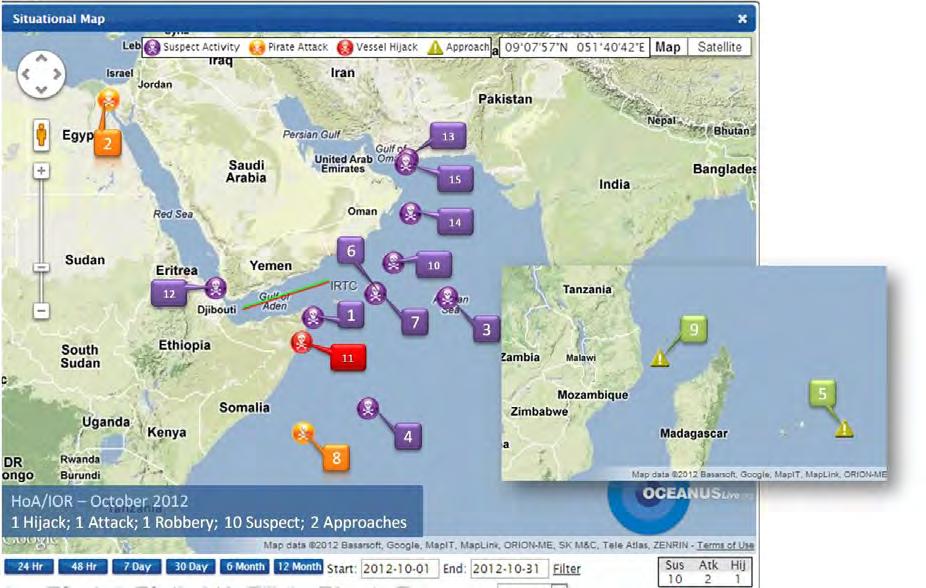 Horn of Africa/IOR Horn of Africa/Indian Ocean Fig 1: Horn of Africa/Indian Ocean Region HoA/IOR Piracy and Robbery At Sea October 2012 Serial Date Vessel Name Flag/Type Location (Type of Incident) 1