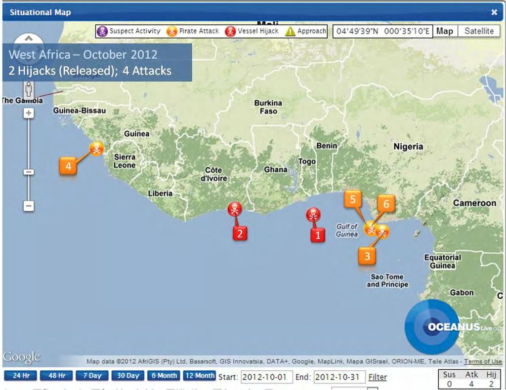 West Africa West Africa Fig 2: West Africa West Africa Piracy and Robbery At Sea October 2012 Serial Date Vessel Name Flag/Type Location (Type of Incident) 1 4 Oct Wappen Von Hamburg Liberia Chemical