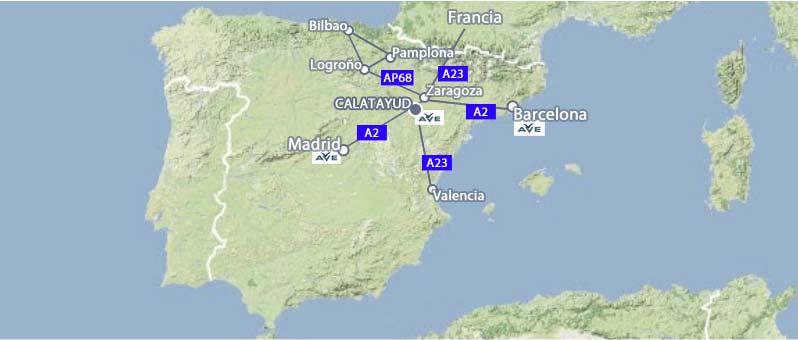 A Strategic Location Calatayud boasts a strategic location in Spain, a focal point between the cities of Madrid (236 Km.), Bilbao (334 Km.), Barcelona (386 Km.), Valencia (270 km.