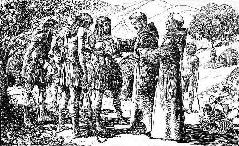 Secondly, the Spanish wanted to persuade the inhabitants of the New World to accept Catholic Christianity as their religion. This image shows the Spanish s first recorded baptism.