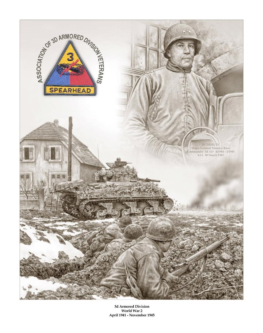 The Association is currently accepting pre-orders and donations to raise the money to have an artist commission a print honoring the WWII veterans of the Division and General Maurice Rose, the