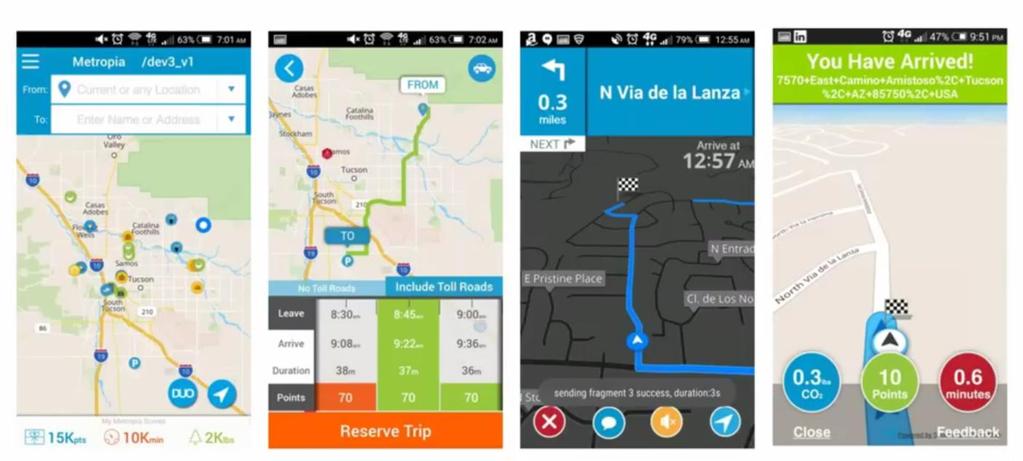 Metropia Bridges App Screenshots Enter from/to locations & app shows best times to leave & route Avoid traffic/congestion & help reduce CO2 emissions