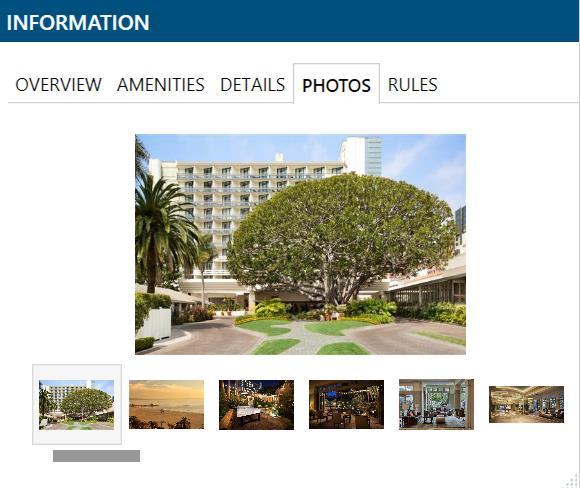 On larger screen resolutions, photos are visible after selecting a hotel from the list.