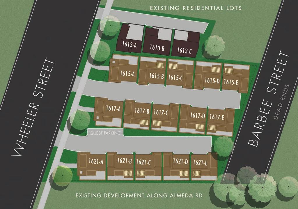 SITE PLAN SOLD AVAILABLE TOWNHOMES 3 TOWNHOMES PHASE I 1613 A 3 BEDS 3.5 BATH 2,280 SQ.FT. SOLD 1613 B 3 BEDS 3.5 BATH 2,261 SQ.FT. AVAILABLE 1613 C 3 BEDS 3.