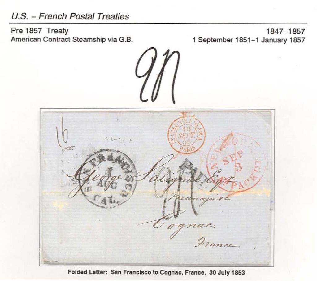 u.s. - French Postal Treaties Pre 1857 Treaty American Contract Steamship via G.B.