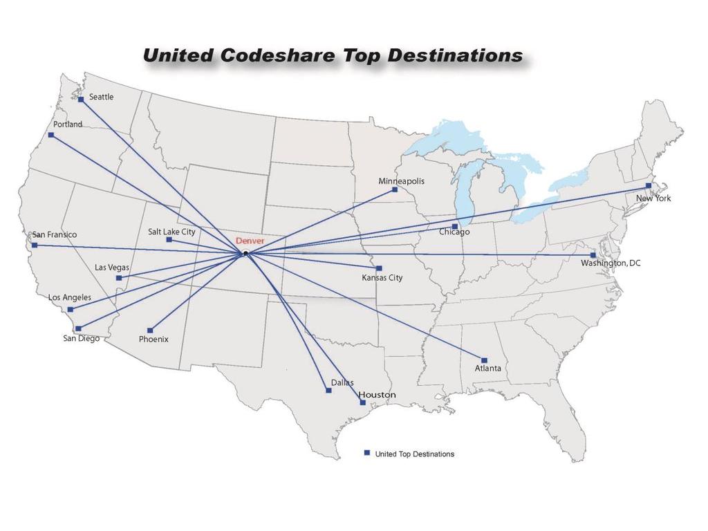 Codeshare with UA Allows passengers to effortlessly transfer to a United flight.