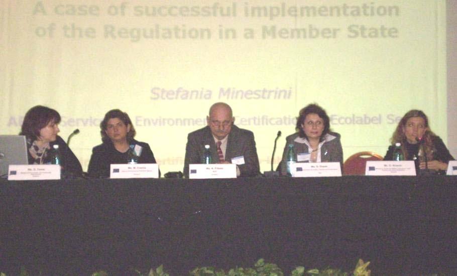 Some of the speakers at the seminar, from the left: Ms. Diwok from the Ecolabel marketing expert group, Ms. Cosma, director of the Romanian Environmental Protection Agency, Mr.