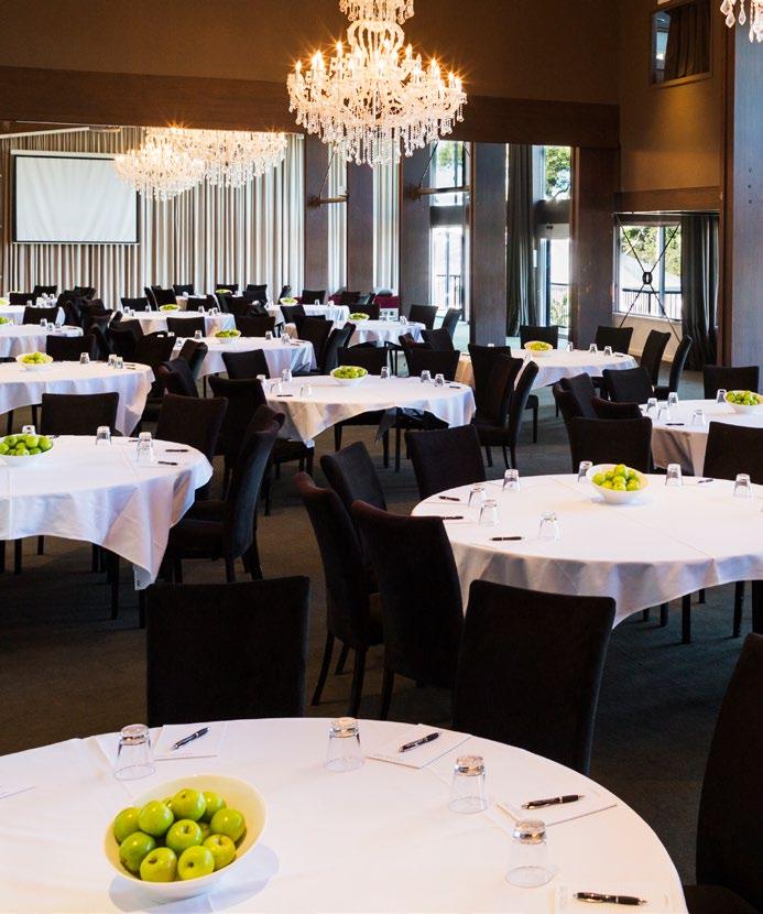 Ballroom A charming event venue Seven crystal chandeliers Floor to ceiling windows Private terrace overlooking the golf course and Brisbane city High ceilings with exposed wooden beams Guest lounge